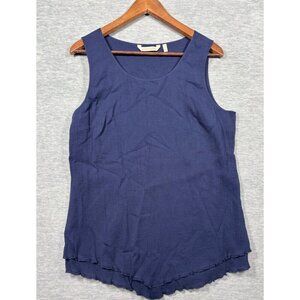 Soft Surroundings Womens Tank Top‎ M Navy Blue Sleeveless Textured Cotton